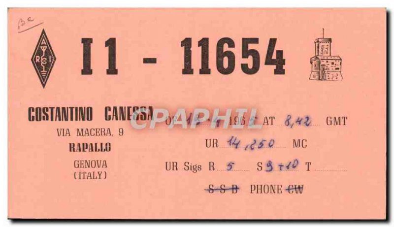 Postcard Old Telegraphie I1 11654 Costantino Canessa Via Macera