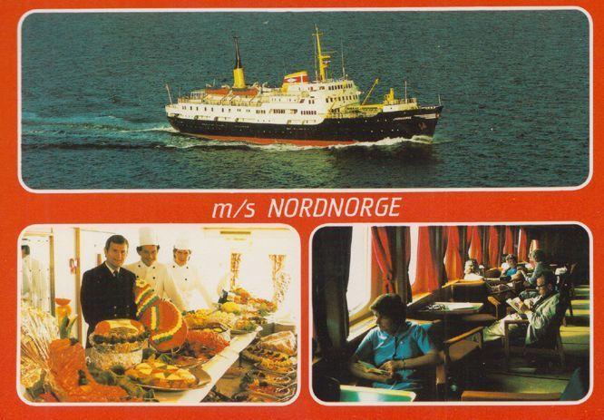 Kitchen Staff With Restaurant Platter & Ship Captain MS Nordnorge Postcard