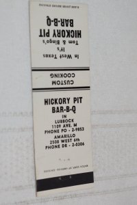 Hickory Pit Bar-B-Q West Texas 20 Strike Matchbook Cover