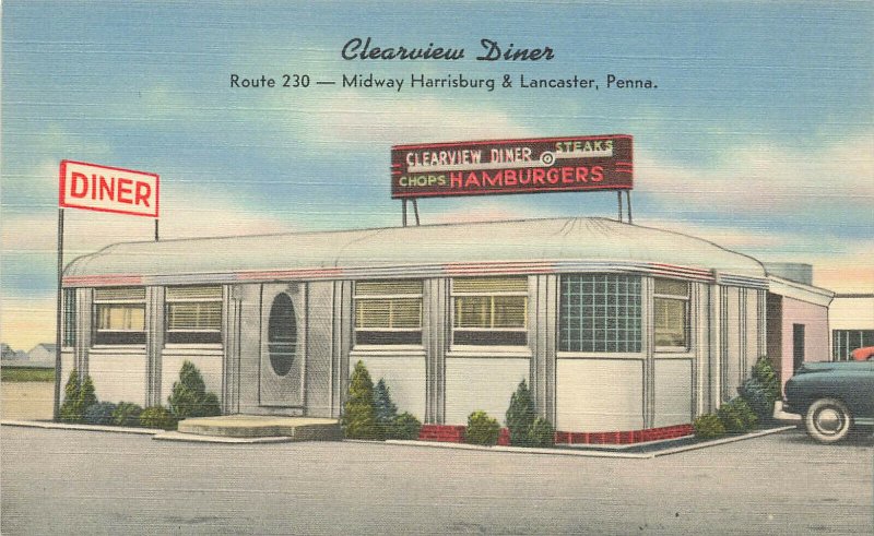 Midway Harrisburg & Lancaster PA Clearview Diner on Route 230 Linen Postcard