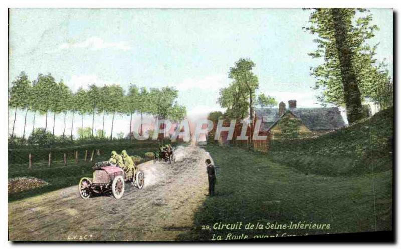 Postcard Old Automobile Circuit Seine Inferieure The road before Grandcourt