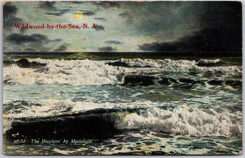 Wildwood-by-the-Sea, New Jersey NJ, The Breakers by Moonlight, Vintage Postcard