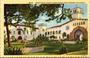 Vtg 1930s Inner Court County Court House Santa Barbara California CA Postcard