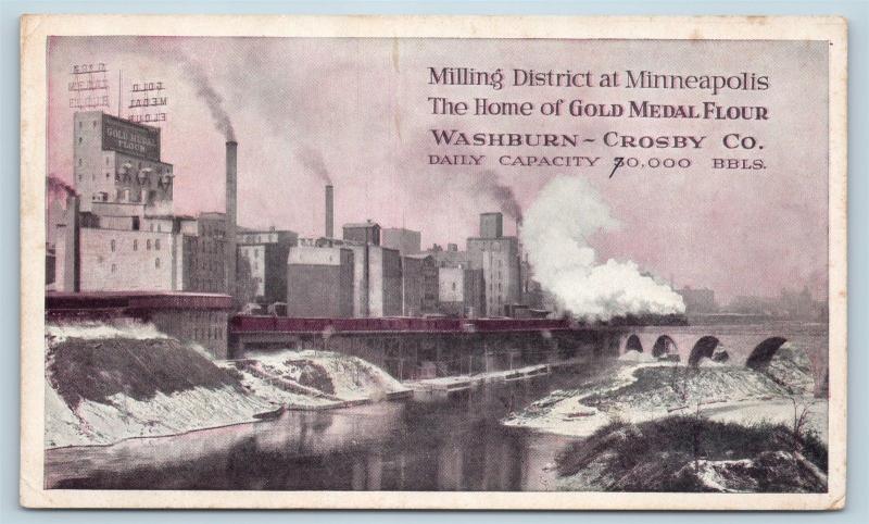 Postcard Minneapolis Milling District Gold Medal Flour Plant Washburn Crosby N16