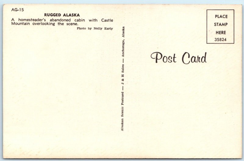 c1950s Rugged Alaska Scenic Abandoned Cabin Postcard Castle Mountain Chrome A74