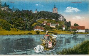 Germany navigation themed postcard Cieve canal king swan coat of arms