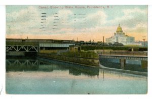 RI - Providence. Canal Showing State House ca 1909