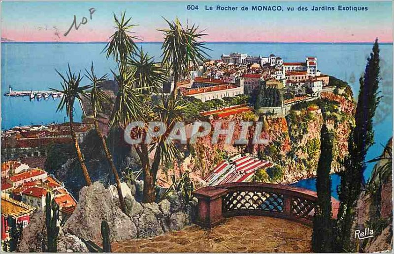 Old Postcard The Rock of Monaco saw Exotic Gardens