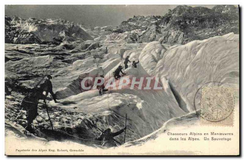 Old Postcard Militaria Alpine Hunters maneuvers in the Alps A rescue