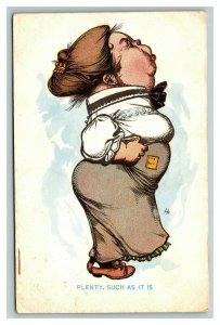 Vintage 1900's Comic Postcard Large Woman Caricature