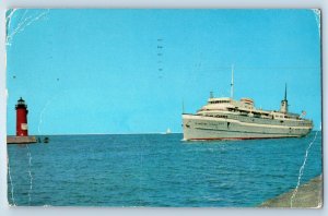 1957 Milwaukee Wisconsin Vintage Postcard S.S. Clipper Ferry Steamer Boat Posted