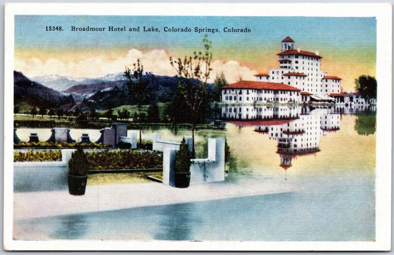 Broadmoor Hotel and Lake Colorado Springs CO Finest Pikes Peak Region Postcard