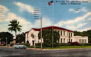 Florida Lake Worth City Hall Library In Background 1957 Curteich