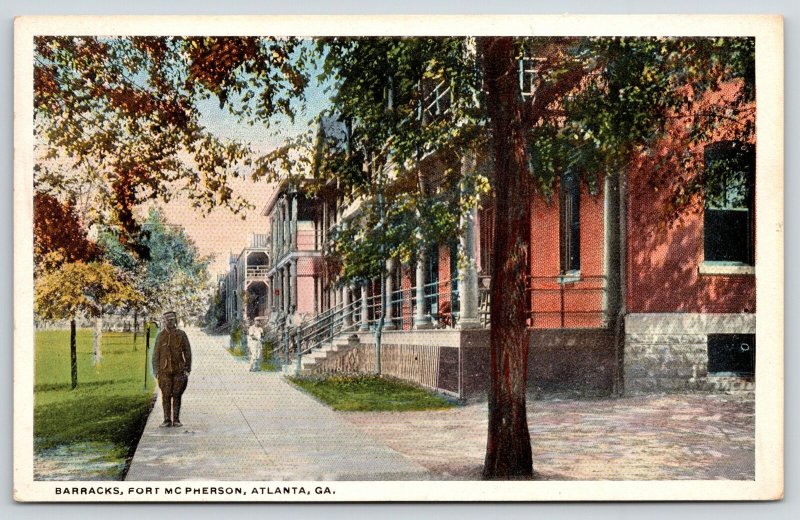 Atlanta GA~Fort McPherson Barracks~Soldier Stops for Pic~At Ease on Porch~c1913 