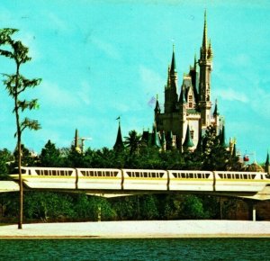 Monorail to the Magic Kingdom Cinderella Castle Disney World FL Postcard 1975 