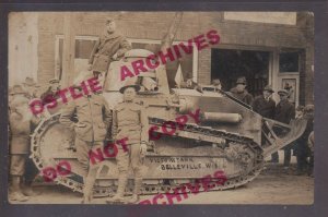 Belleville WISCONSIN RPPC c1918 US ARMY TANK Main St WW1 VICTORY TOUR nr Madison