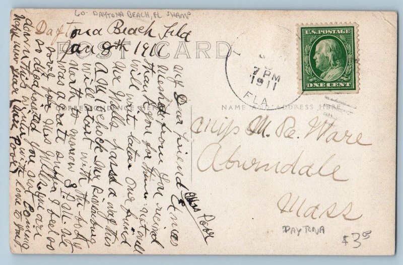 Daytona Beach Florida FL Postcard RPPC Photo View Of Swamp And Trees 1911 Posted