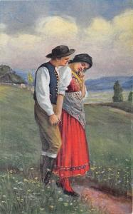 BT2073 les costumes nationaux  painting couple types czech republic