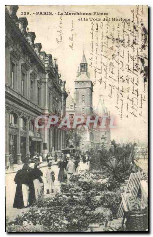 Postcard Old Paris the Marche aux Fleurs and the Clock Tower