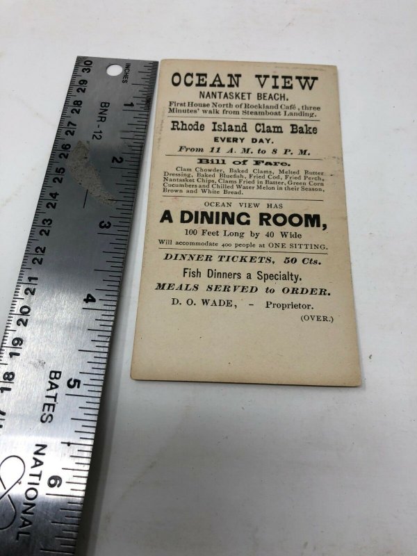 Ocean View restaurant Nantasket Beach MA Clam Bake Victorian Trade Card