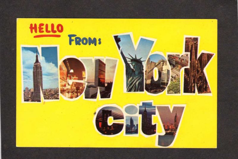 NY Hello From New York City Postcard Empire State Building Bldg NYC