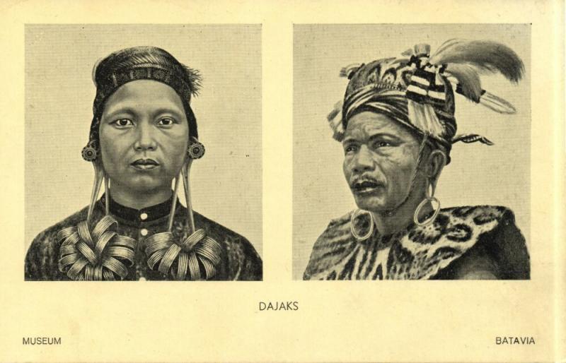 indonesia, BORNEO, Native Dayak Dajak Types (1930s) Batavia Museum Postcard (2)