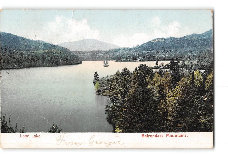 Adirondack Mountains New York NY Creased Damaged Postcard 1906 Loon Lake