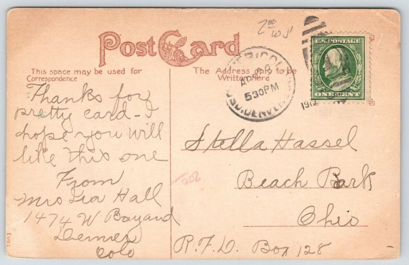 West Denver High School CO~Triple Arch Doorways~Stone Foundation~1912 Postcard