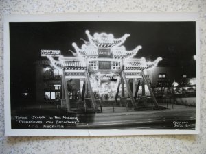 LOS ANGELES, CA ~ 1940s real photo lit arch GATEWAY TO NEW CHINATOWN