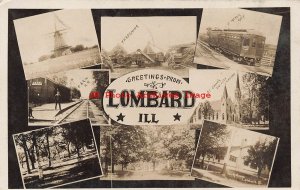 IL, Lombard, Illinois, RPPC, Multi-View Scenes, Depot, Trolley, Farm Scene