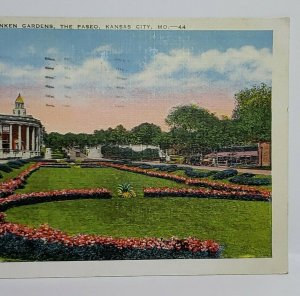 Vintage Postcard Sunken Gardens The Paseo Kansas City MO 1941 Linen Reese Mich