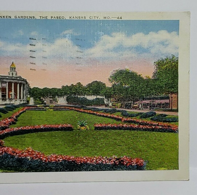 Vintage Postcard Sunken Gardens The Paseo Kansas City MO 1941 Linen Reese Mich