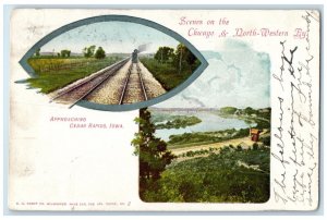 1907 Scenes Chicago & North Western Train Approaching Cedar Rapids Iowa Postcard