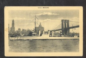 UNITED STATES NAVY WARSHIP USS BROOKS MILITARY BOAT SHIP VINTAGE POSTCARD