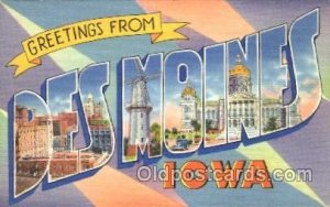 Des Moines, Iowa, USA Large Letter Town Unused 