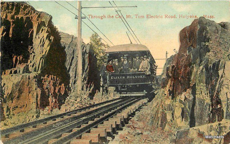 C-1910 HOLYOKE MA Mt Tom Electric Road railroad Springfield News postcard 9845