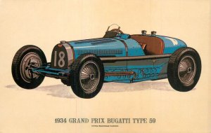 Transportation themed postcard automobile 1934 Grand prix Bugatti Type 59