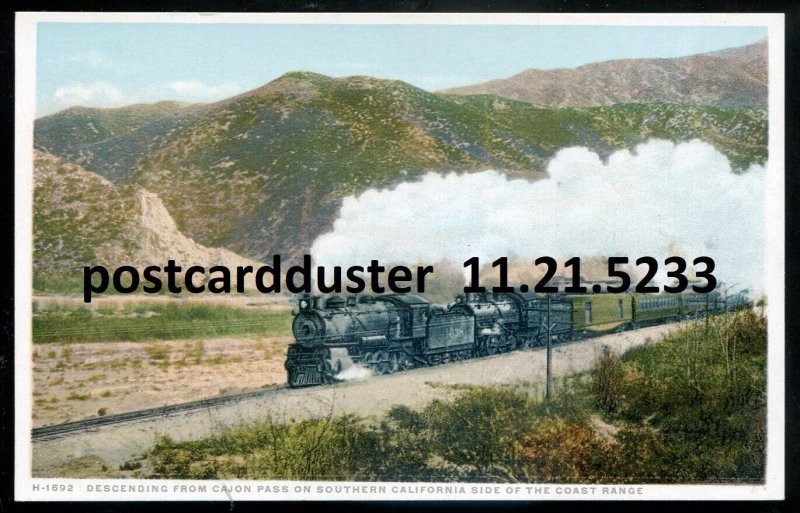 h505 - CAJON PASS Calif Postcard 1930s Coast Range Railway Train by Fred Harvey