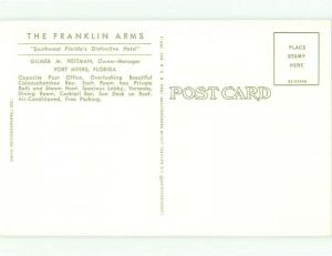 Unused Pre-1980 FRANKLIN ARMS HOTEL Fort Myers Florida FL hr3745