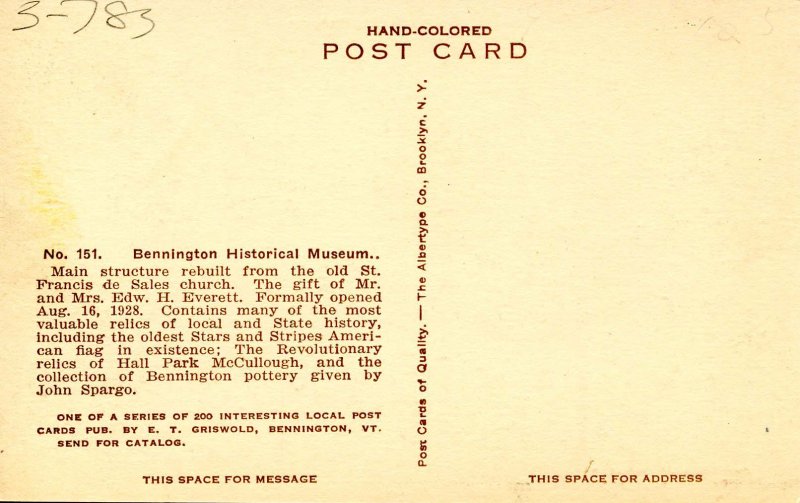 VT - Bennington. Historical Museum