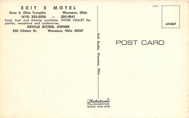 Exit 3 Motel Swiss Chalet Wauseon Ohio postcard