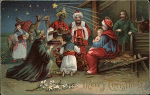 Christmas Nativity Baby Jesus Mary Wisemen c1910 Vintage Postcard