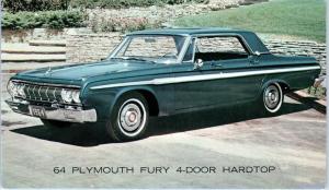 AUTOMOBILE Advertising    1964  PLYMOUTH FURY 4-DOOR Hardtop    Postcard