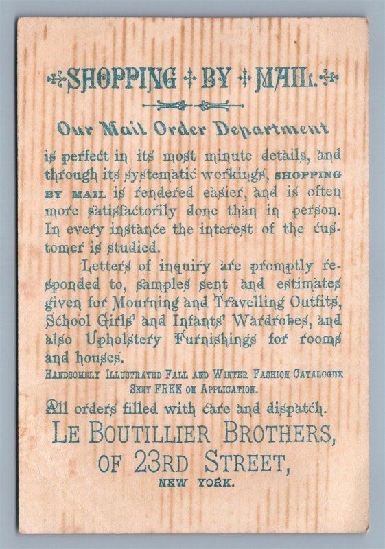 DRY GOODS VICTORIAN TRADE CARD LE BOUTILLIER BROTHERS NEW YORK CITY 23rd STREET 