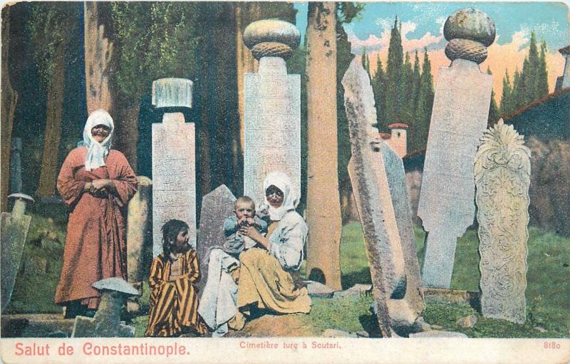 Turkey Constantinople Istanbul Scutari cemetery cimetiere turkish women vtg pc