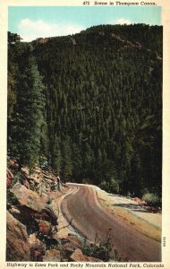 Vintage Postcard Scene Thompson Canon Highway to Estes Park Rocky Mts. Colorado