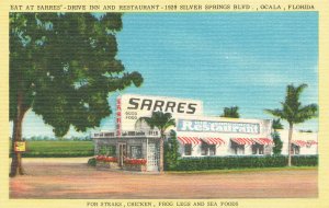 Ocala FL Sarres Drive-In Restaurant Linen Postcard