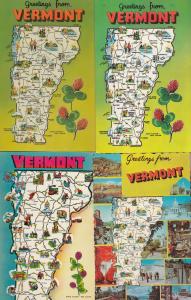 Vermont Greetings From 4x Map Postcard  s