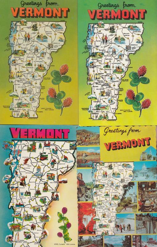 Vermont Greetings From 4x Map Postcard  s