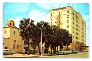 Downtown Brownsville Texas MO PAC Railway Station El Jardin Hotel Postcard Cars